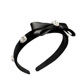 LisLic Women's Black Bows Top Knotted Headbands Non Slip, Girls Heart Crystal Velvet Hair Accessories Christmas Gift (Heart Crystal Bow)