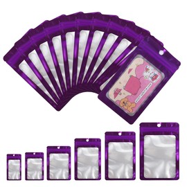 EIOFG Packaging 100PCS Small Sampale Bags(2.4 * 3.9inch), Smell Proof Resealable Bags with Clear Window, Party Favor Bag Great for Candy, Packing Bag (Purple)