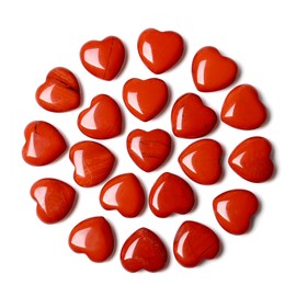 QINJIEJIE 20 Pieces Heart Gemstones Healing Crystal Natural Stones Set Red Jasper Heart Stone Bag Palm Thumb Chakra Set Reiki Crystals for Meditation 0.6 Inches