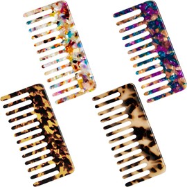GAVIK 4PCS Wide Tooth Hair Detangling Comb - Lightweight and Compact, Durable Acrylic Resin Material, Smooth and Painless Hair Combing Experience, Versatile for Various Hair Styles