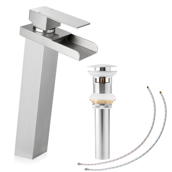 Herogo Bathroom Vessel Sink Faucet, Brushed Nickel Single Handle Tall