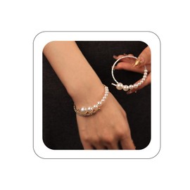 Kenjudess Sparkly Gold Sliver Imilitation Pearl Bracelets for Women Teen Classic Cubic Zirconia Single Row Cuff Bangle Trendy Jewelry Accessories (Gold)