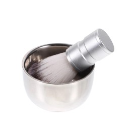 Tinksky Shaving Set Stainless Steel Insulated Bowl Mug Metal Handle Synthetic Brush Kit