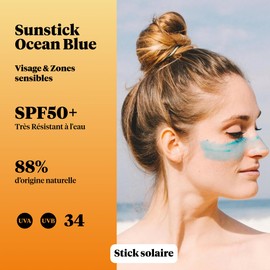 SeventyOne Percent | The Ocean Blue: Sun Stick SPF 50+ | Vegan Sun Protection Pen for the Face - Very High Protection | Very Waterproof | UVA 34 | 87% Natural - Made in France | 15 g