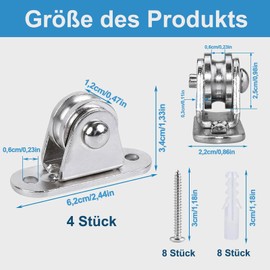 Pulleys, Pack of 4 Metal Pulleys, Standing Block Pulley for Ropes with 8 Screws and 8 White Plastic Sleeves, for Ropes, Canopy