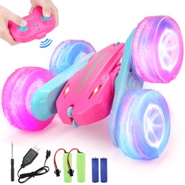 REMOKING Remote Control Car for Kids Girls age 3 4 5 6, 4WD 2.4GHz Race Stunt Car with Wheel Lights,Double Sided 360°Rotation,3 4 5 6 7 8 Year Old Girl Gifts for Birthday Christmas(Pink)