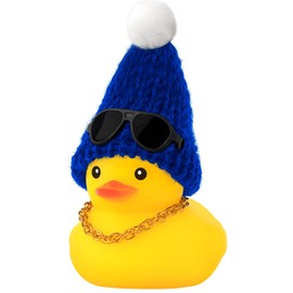 wonuu - Adornos de goma de pato para coche, decoración de tablero de pato, con sombrero de punto de moda, accesorios de decoración de salpicadero de coche. Azul oscuro