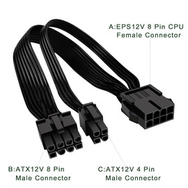 JZYMOD EPS12V CPU 8 Pin Female to CPU ATX 8 Pin and ATX 4 Pin Male Power Supply Extension Cable