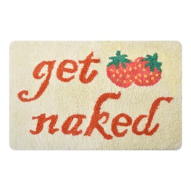 Yonchic Get Naked Bathroom Rugs, Soft Thick Microfiber, Funny Cute Bath Decor Strawberry Rugs, 20”x32”Beige Bathtub Mats, Water Absorbent Non Slip Mat for Shower