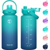 Half Gallon Water Bottles with Times to Drink, 74 oz Water Bottle with Straws 2, Innovative 2-IN-1 Lid Sports Bottle, BPA Free, Large Bottle for Sports Fitness Gym Camping, Big Water Jug 2.2 Liter