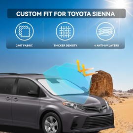 for Toyota Sienna 2011-2020 Windshield Sun Shade - 4 Layers Car Sunshades for Front Windows Shade Cover Custom Fit Sienna Sun Visor 240T Retractable Shade Blocks UV Rays Car Accessories