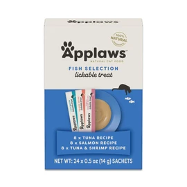 Applaws Lickable Cat Treats, Natural Grain-Free Purée, Made with Limited and Natural Ingredients, No Artificial Additives, Fish Squeeze Up Cat Treats (24 x 0.5 oz Sachets)