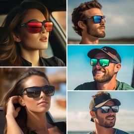 WISTON Polarized Sunglasses for Men Women Large Rectangular Classic UV400 Protection Driving Fishing Shades Sun Glasses Blue/Silver