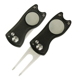 PINMEI Foldable Golf Divot Tool with Golf Ball Marker (Black Set of 2)