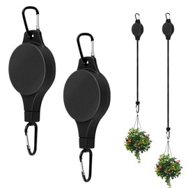 Hshenjhu Pack of 2 Retractable Plant Roller Hooks, Flower Hooks, Adjustable Flower Basket Hanger, Plants Retractable Hook, for Hanging Plant Baskets, Bird Feeders (Black)