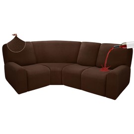ROFASVCO 100% Waterproof Reclining Sectional Couch Covers Fleece Stretch 4-Piece L Shape Recliner Sofa Cover Washable Non Slip Corner Couch Cover Recliner Slipcovers Protector (4 Seat, Dark Brown)