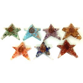 Jet International Chakra Orgone Flat Star Design Set A ++ Healing Chokurei Chakra Christmas Christmas Balancing EMF Free Brochure Crystal Therapy Picture is for reference only.