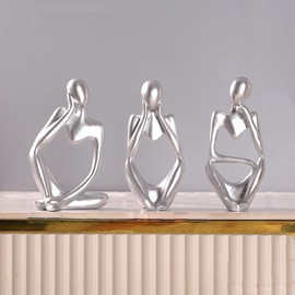 Decorative Thinker Statue, Abstract Art Sculpture, Resin Figurine for Home and Office, Great Gift Ideas Resin Statue Ornaments Collectible Figurines (Silver)