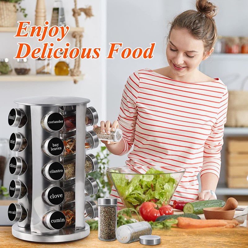 DOUBLE 2 C Revolving Spice Rack with 20 Jars, Rotating