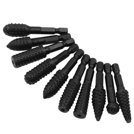 Set of 10: Rotary File, Hexagonal Shaft Electric File, Beveling Polishing, Rotary File, Carbide Blade Drill Bit, For Carpentry, Ironworking, Deburring, Carving, Polishing, Grinding, Beveling, Hole Expansion, Drilling, High-quality Carbon Steel Material, 