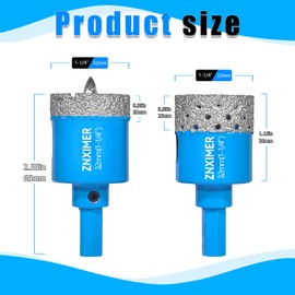 ZNXIMER Diamond Hole Saw Drill Bits - 2pcs 1-1/4" Diamond Drill bits Accurate Drilling for Tile, Ceramic, Marble, Granite, Stone, Glass Bottles 32mm