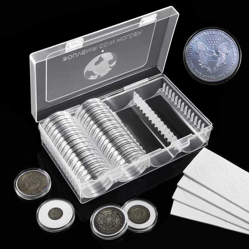 MUDOR 41 mm Coin Holder, 60 Pieces Silver Dollar Capsules
