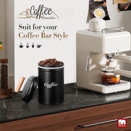 GMISUN Coffee Canister, 33Oz / 1Kg Black Coffee Grounds Container for Coffee Station, Airtight Coffee Bean Storage as Coffee Bar Organizer, Sealed Coffee Holder for Countertop, Coffee Bar Accessories