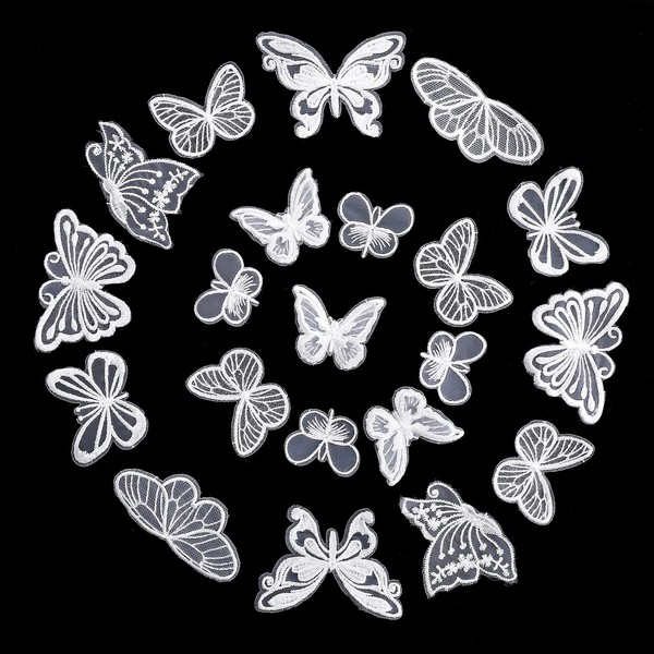 Grevosea 32 Pieces Lace Butterfly Applique Embroidery Butterfly Patch Decorative Lace Patches Butterfly Embellishments for DIY Clothes Dress Hair Ornaments Bridal Headdress Wedding Decor(White)
