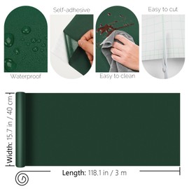 Orgthin Peel and Stick Wallpaper Contact Paper Self Adhesive 15.7" x 118.1", Solid Color Waterproof, Vinyl Wall Paper Roll, Textured Wallpaper Removable for Cabinets Countertop Shelf, Dark Green