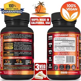 Cápsulas de creatina HCl con HMB - Suplemento de entrenamiento para hombres y mujeres, constructor muscular, resistencia, fuerza, superior al monohidr