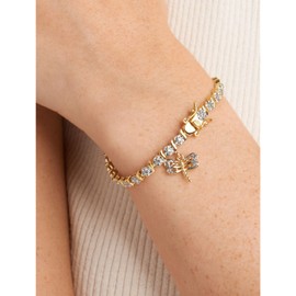 MORGAN & PAIGE Bronze 18k Yellow Gold Plated Diamond Accent Dragonfly Tennis Bracelets for Women Trendy - Charm Womens Bracelets with Diamond Accent S-Link Chain, 7.25 inch