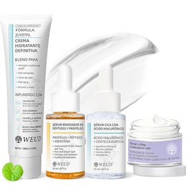 WEUD Skin Care Coreano 4 En 1 Kit, con 1 Crema Hidratante Niacinamida + 1 Crema para Cuello + 1 Serum Centella Asiatica + 1 Serum Péptidos Propóleo, H