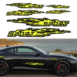 TOMALL 6Pcs Sport Flame Graphics Car Body Side Stickers Flame Racing Sports Stripe Decal for Car Universal Vinyl Self-Adhesive Decal Decoration Accessories for Truck SUV Off-Road Vehicles (Yellow)