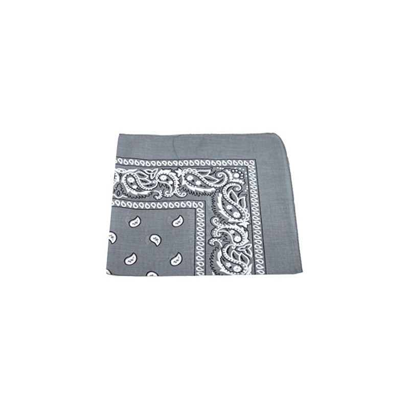 LIGHT GREY - Paisley Style Bandana Square Bikers Head Scarf