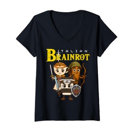 Womens Italian Brainrot Meme Character Retro Gamer Art Design Kids V-Neck T-Shirt