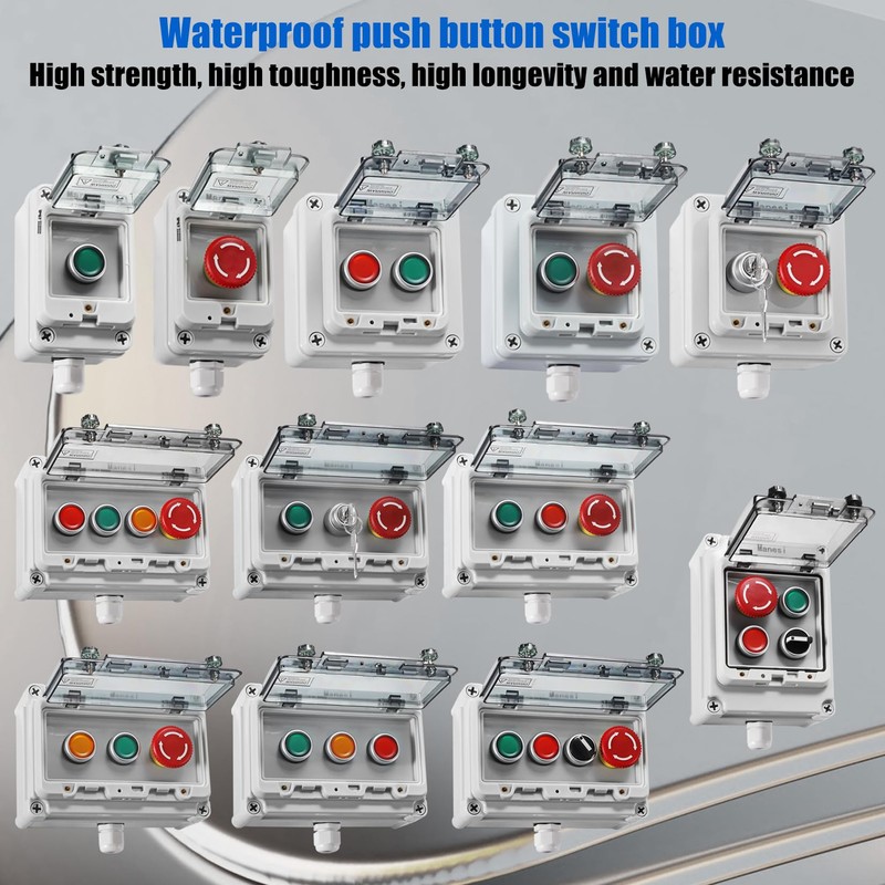 Push Button Switch IP67 Outdoor Waterproof Button Switch Box Green/Red/Yellow