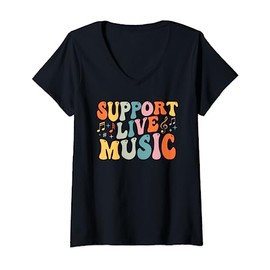 Womens Support Live Music, Musicians Concertgoers Music Lovers V-Neck T-Shirt
