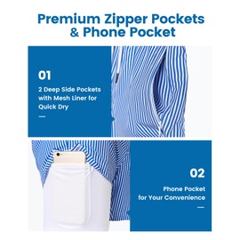 maamgic Mens Swim Trunks with Compression Liner 5" Stretch Beach Shorts Quick Dry with Zipper Pockets No-Chafing Board Shorts Blue White Stripe M