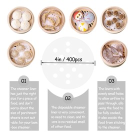 400Pcs Small Bamboo Steamer Liners, Non-stick Mini Steam Paper for Steamed Buns Dumplings(4in)