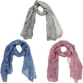 Zac's Alter Ego Set of 3 Ladies Lightweight Gold Foil Bee Print Scarves