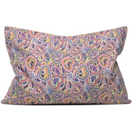 Lavender Blossom Scented Pillow 30 x 20 cm Organic Cotton "Psychedelic Heart" + Organic Lining - 100% Pure Lavender + Organic Spelt Husks