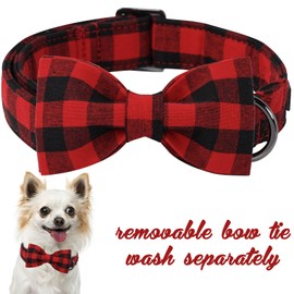 Unique style paws Cotton Dog Collar with Bow Puppy Collar with Black Red Plaid for Small Medium Large Boys Girls Dogs