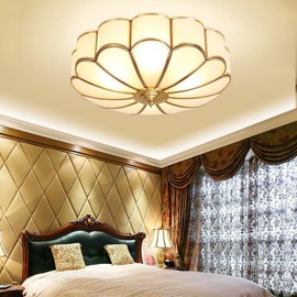 MIXL- Mid Century Brass Flush Mount Ceiling Light,LED Antique Brass Light Fixture, Modern Frosted Glass Ceiling Lamps for Living Room, Close to Ceiling Light Decorative for Bedroom(13.77" W)