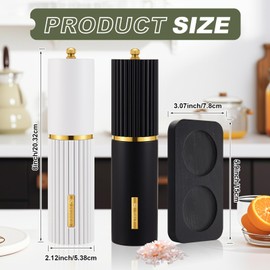 LOYIM Wooden Salt and Pepper Grinder Set 8 Inch Manual Salt and Pepper Mill with Tray Adjustable Coarseness and Refillable Wood Grinders with Gold Bottle Label for Kitchen Gift(Black,White)