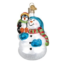 Old World Christmas Pengiun Collection Glass Blown Ornaments, Snowman With Penguin Pal