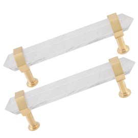 mookaitedecor Pack of 2 Brushed Brass with Quartz Crystal Double Crystal Dots Drawer Knobs Drawer Handles Cupboard Knobs for Cupboard Kitchen Handles