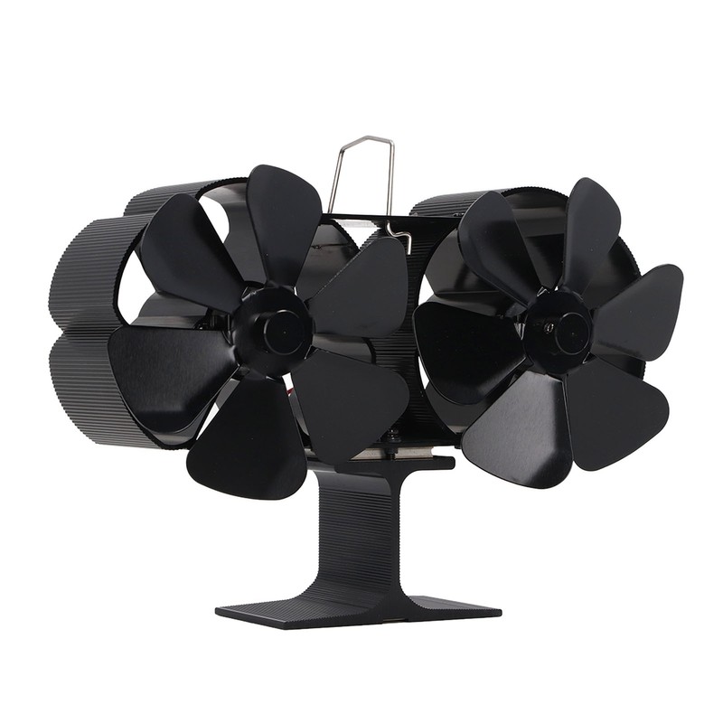 6 Blades Heat Powered Stove Fan Dual Head Fireplace Fan
