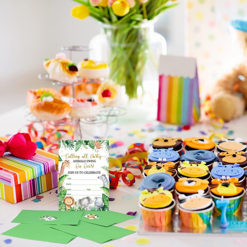 24 Pieces Jungle Animals Birthday Party Invitations Jungle Baby Shower