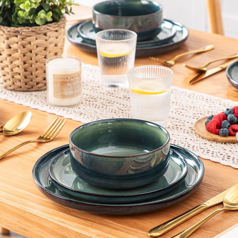 vancasso Starry 12 Pieces Dinnerware Sets for 4, Green Reactive
