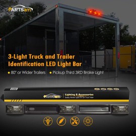 Partsam - Barra de luz de identificación de remolques de 14.2 pulgadas con luz LED rojo ahumado con soporte de acero inoxidable negro de repuesto para camionetas